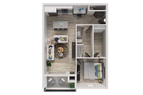 Floor plan for 1 bed, 1 bath, 732 sqft